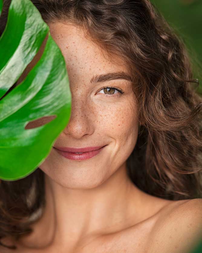 Woman-smiling-half-hidden-behind-leaf WiQo-prx-t33 Hendersonville